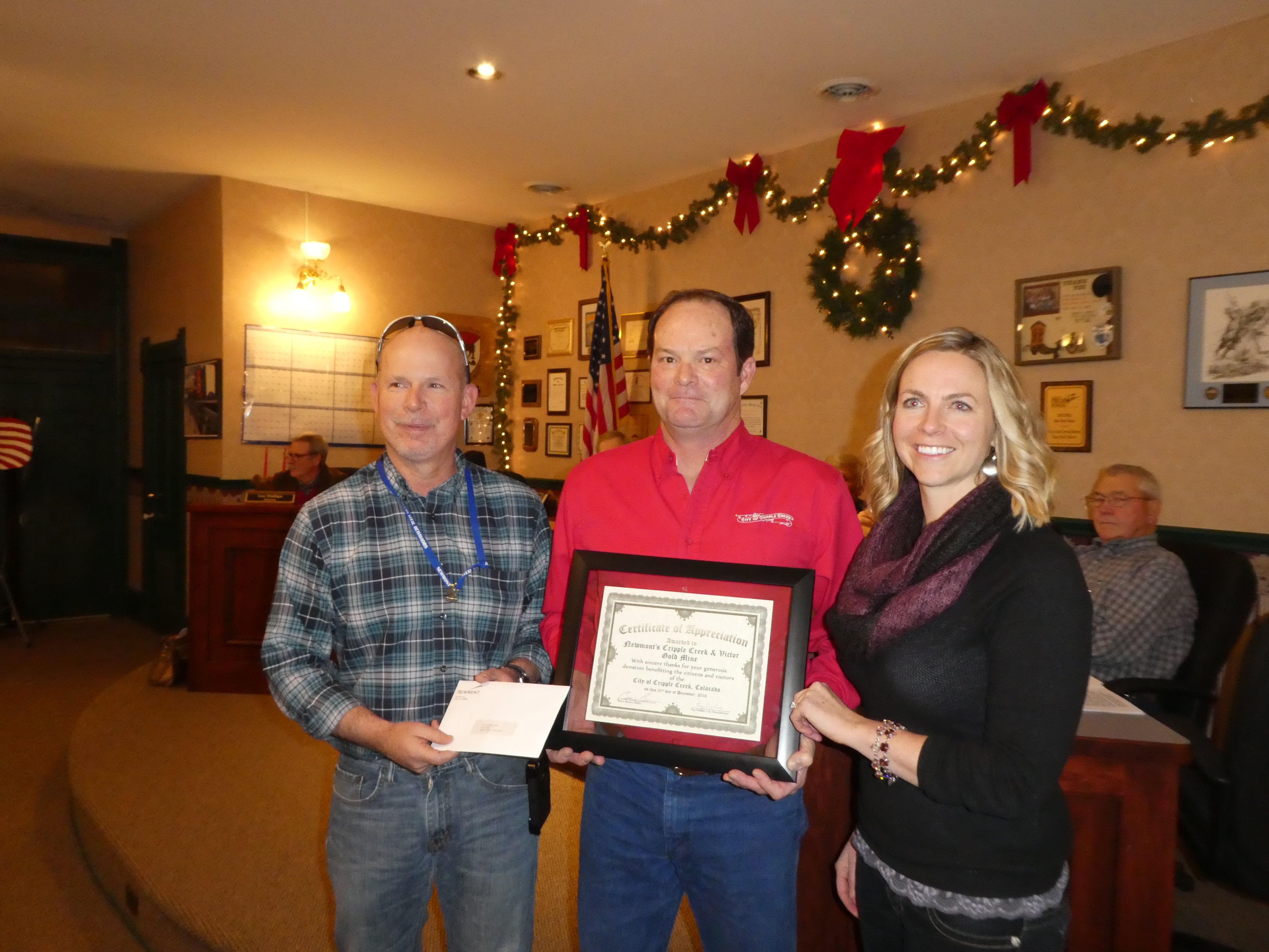he Cripple Creek & Victor Gold Mining Company, owned by the Newmont Mining Corporation, recently gave the city of Cripple Creek a check for $100,000